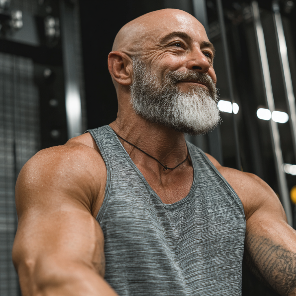 middle-aged woman doing strength training with professional equipment